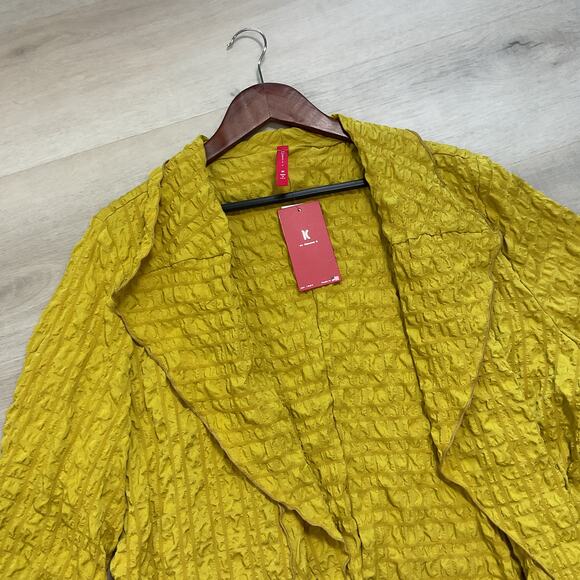 IC by Connie K Tops - IC by Connie K Crinkle Asymmetric Shawl Mustard Yellow 3XL